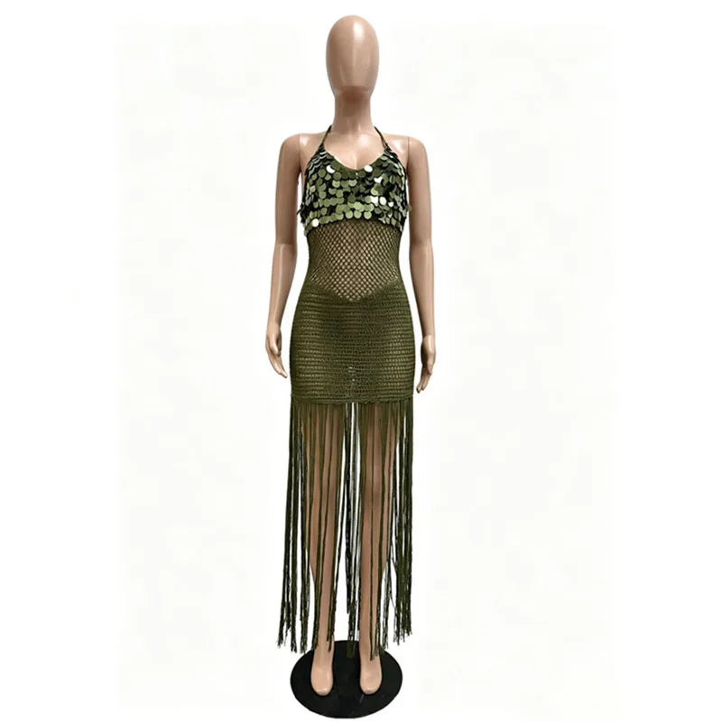 Women's Sequin Ribbed Knit Cutout Halter Bodycon Dress - Additional View 7
