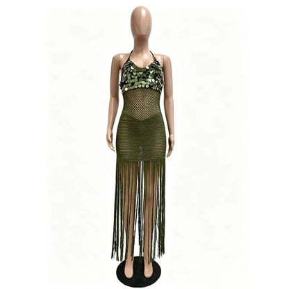 Women's Sequin Ribbed Knit Cutout Halter Bodycon Dress - Additional View 7