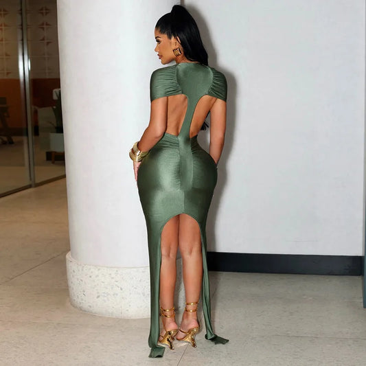 Joskaa Ruched Backless Short Sleeve Bodycon Mini Dress - mini dress image 1