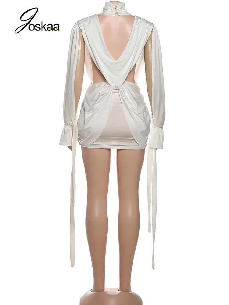 Women's Ruched Backless Cutout Mini Dress White – Detail View