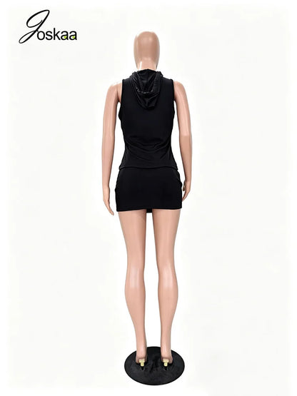 Women's Zip Up Sleeveless Two Piece Set - Model Wearing Style