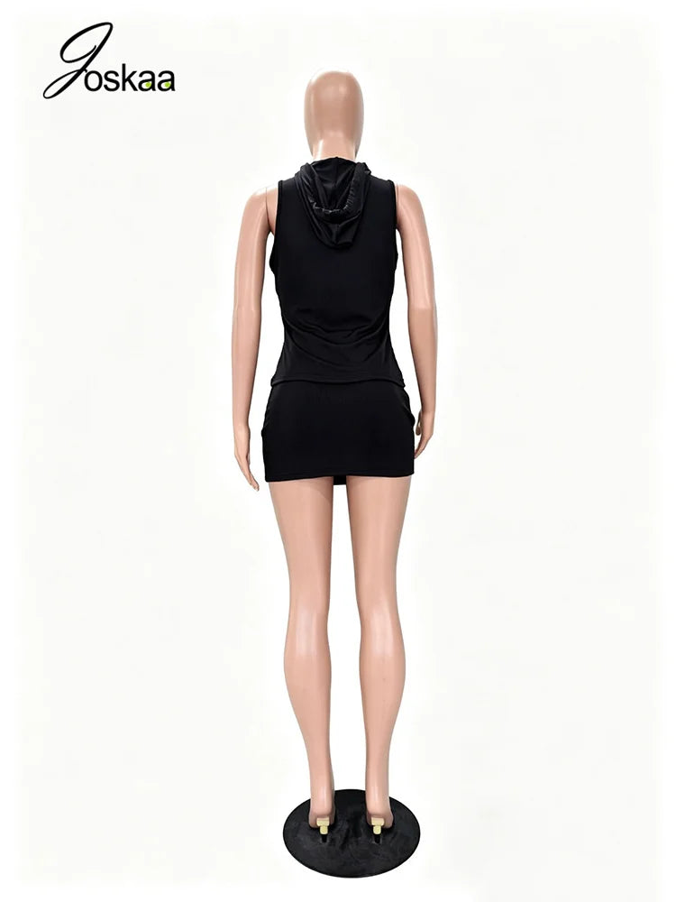 Women's Zip Up Sleeveless Two Piece Set - Model Wearing Style