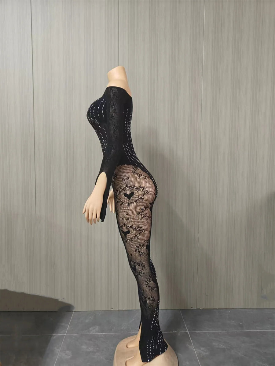 Joskaa Rhinestone Long Sleeve Bodycon Romper - romper image 3