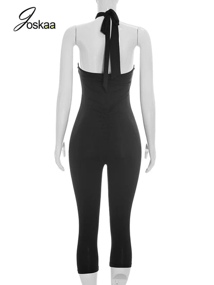 Women's Lace Backless Cutout Halter Romper - Detail View