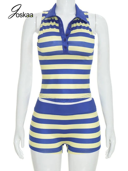 Women's Striped Sleeveless High Waist Two Piece Set - Back View