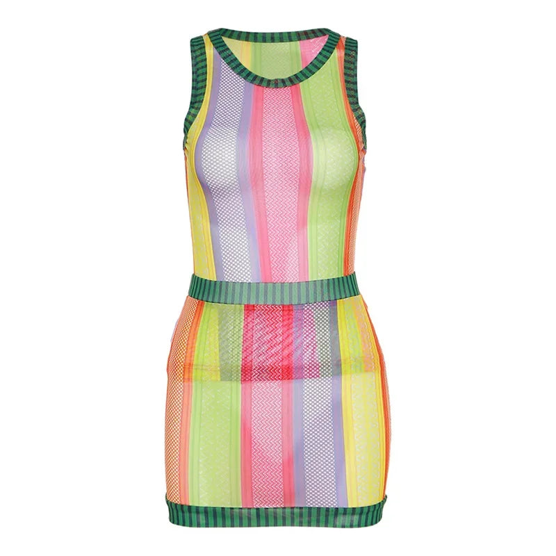 Women's Mesh High Waist Mini Two Piece Set