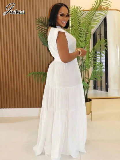 Women's Sleeveless Bodycon Maxi Bikini Set White – Back View