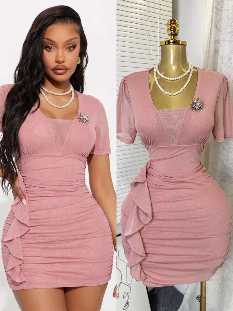 Women's Mesh Ruched Bodycon Mini Dress - Additional View 8