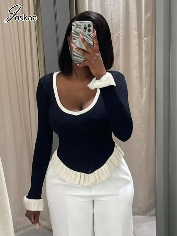 Women's Stripe Knit Ribbed Fall Striped Top – Women's Fashion Wholesale – Front View