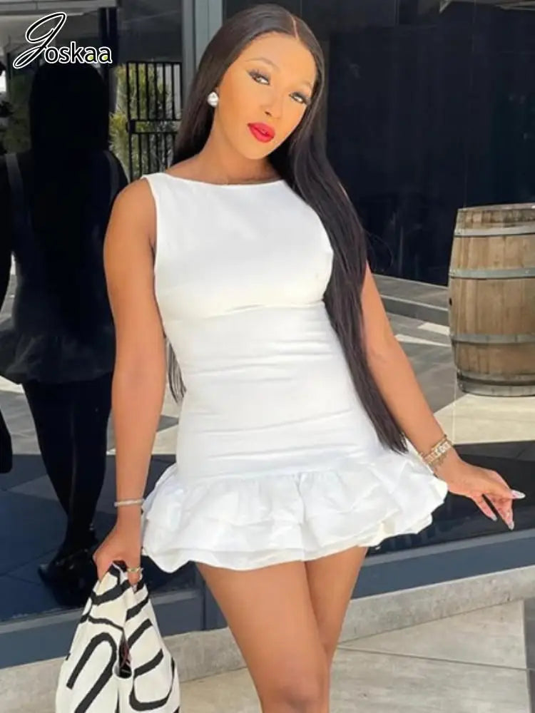 Women's Sleeveless Bodycon Mini Bikini Set White – Side View