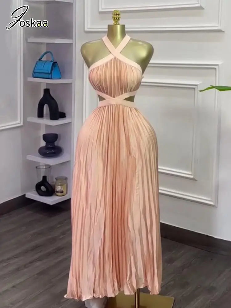 Women's Backless Cutout Halter Maxi Dress – Women's Fashion Wholesale – Front View