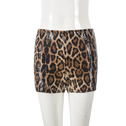 Women's Leopard Print Sequin Sequins Shorts Biker Pants