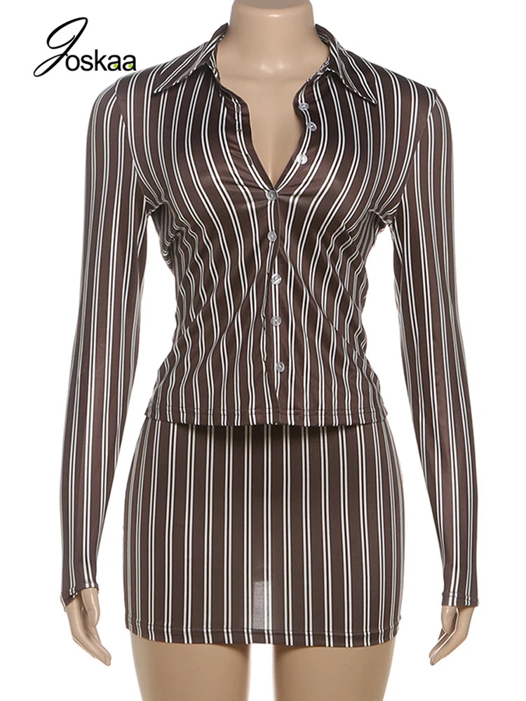 Women's Stripe Long Sleeve Two Piece Set White – Back View