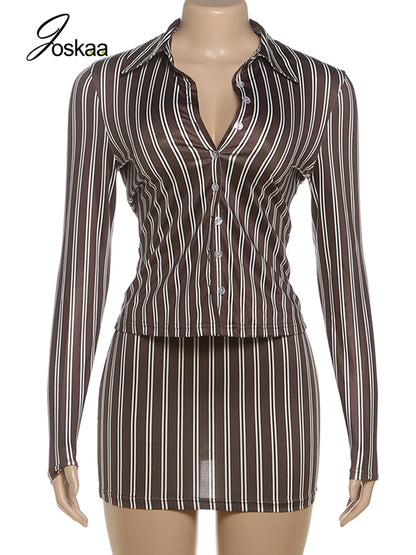 Women's Stripe Long Sleeve Two Piece Set White – Back View