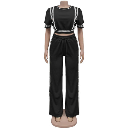 Women's Stripe Short Sleeve Two Piece Set