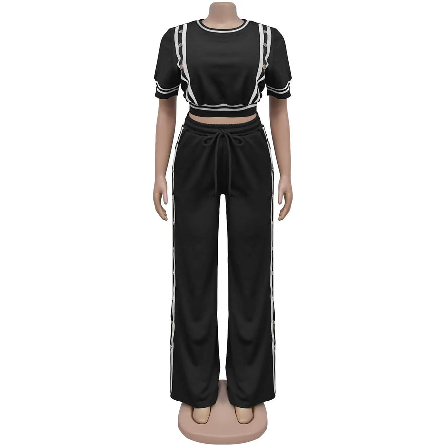 Women's Stripe Short Sleeve Two Piece Set