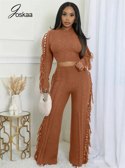 Women's Knit Long Sleeve Ribbed Two Piece Set – Women's Fashion Wholesale – Front View