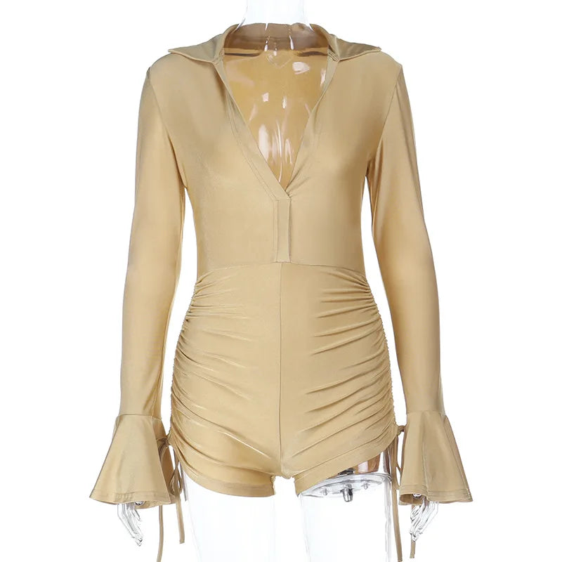 Women's Ruched Long Sleeve Bodycon Romper
