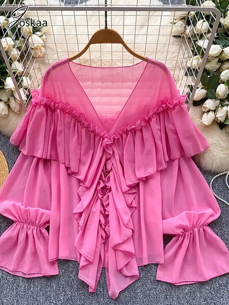Wholesale Women's Flare Ethereal Chiffon Top Apricot – Detail View