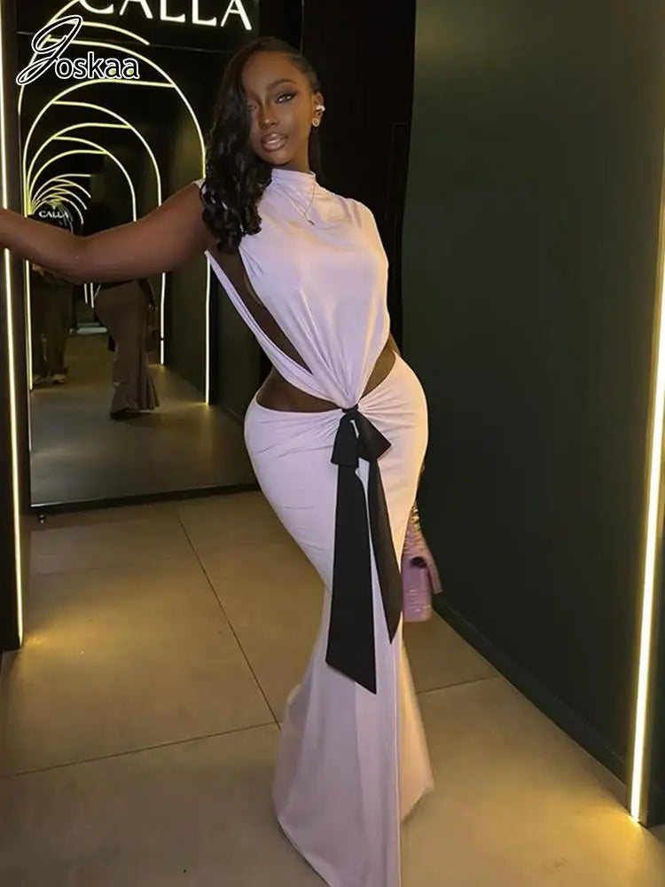 Women's Backless Cutout Sleeveless Maxi Dress Purple – Front View