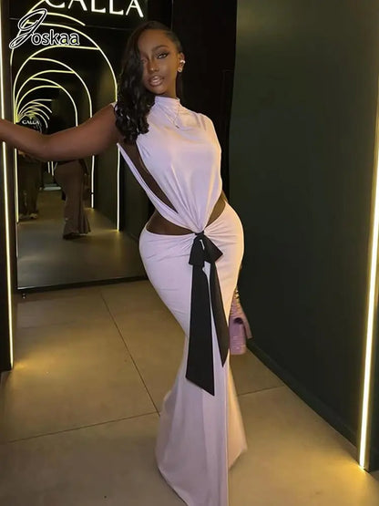 Women's Backless Cutout Sleeveless Maxi Dress Purple – Front View