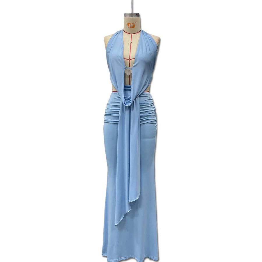 Joskaa Backless Halter Crop Bodycon Two Piece Set - two piece set image 5