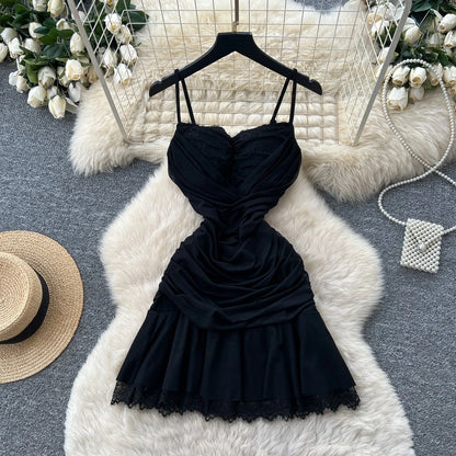 Women's Mesh Lace Ruched V-neck Mini Dress - Additional View 12