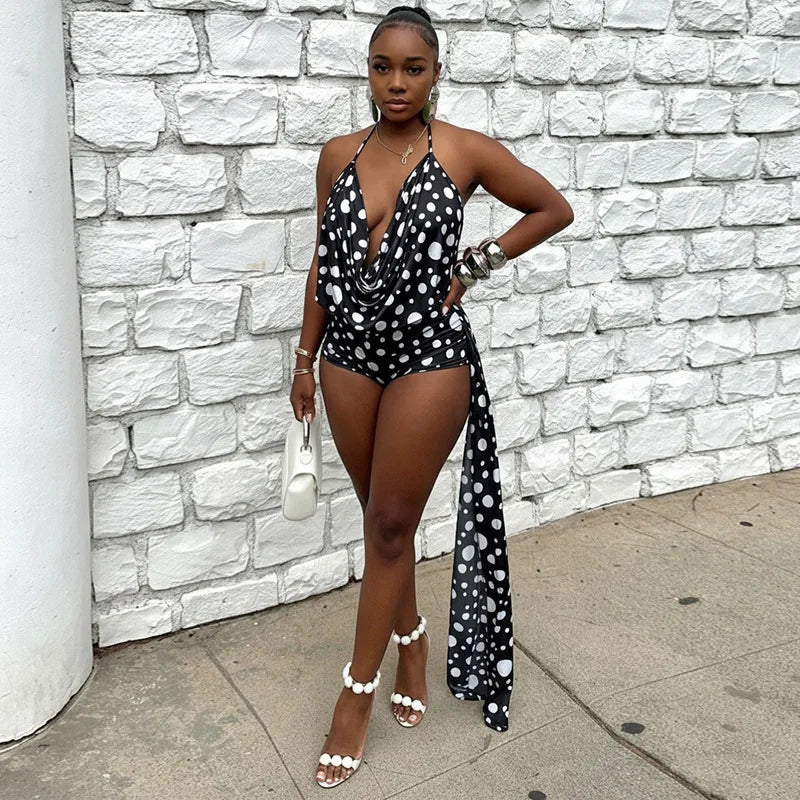 Women's Polka Dot Backless Halter Two Piece Set