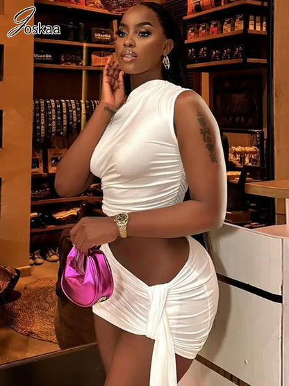 Women's Crop Mini Chic and Elegant Two Piece Set – Women's Fashion Wholesale – Front View