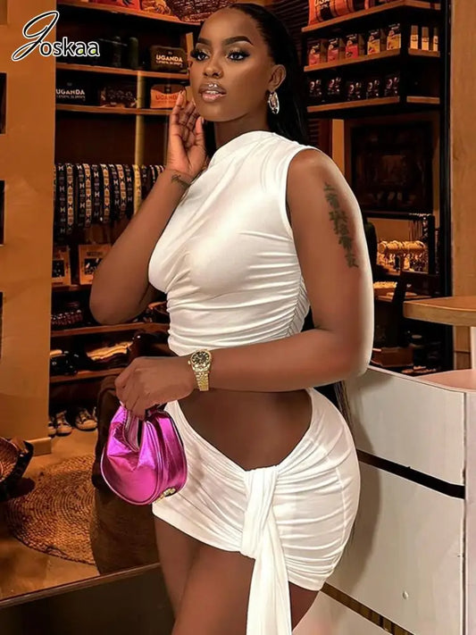 Women's Crop Mini Chic and Elegant Two Piece Set – Women's Fashion Wholesale – Front View