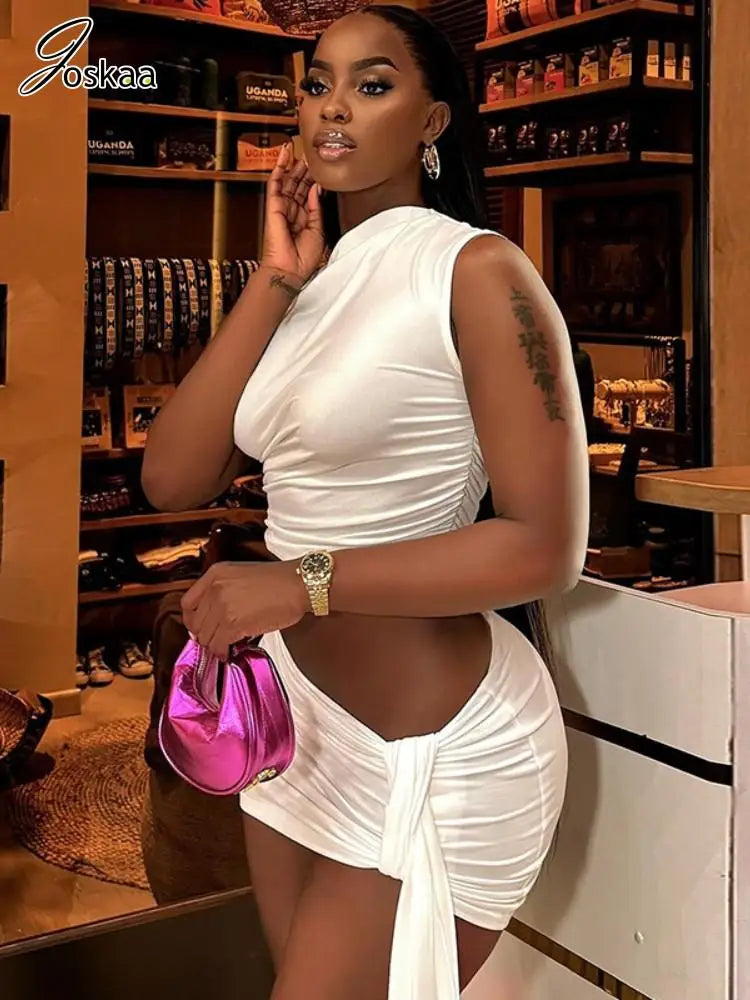 Women's Crop Mini Chic and Elegant Two Piece Set – Women's Fashion Wholesale – Front View