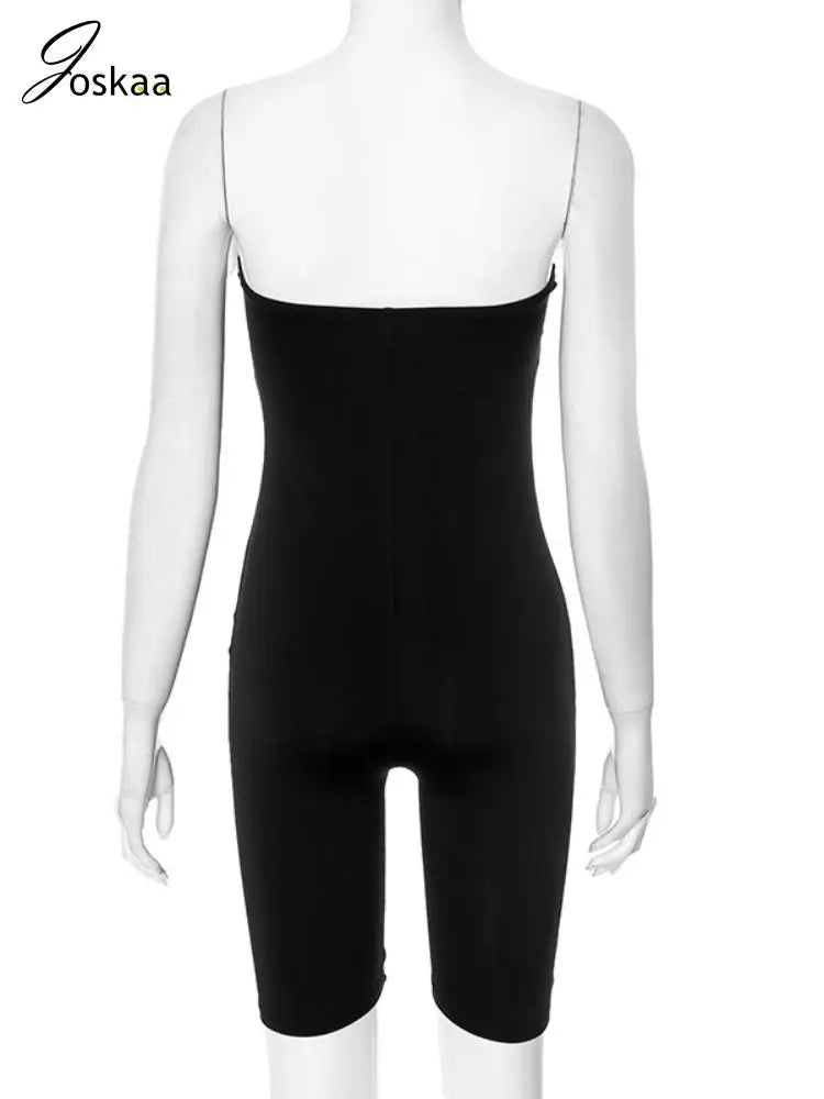 Women's Backless Strapless Bodycon Romper Black – Detail View