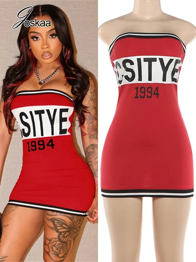 Women's Striped Strapless Sleeveless Bodycon Mini Dress - Front View