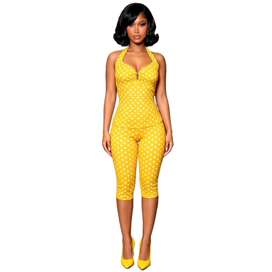 Women's Polka Dot Backless Halter Two Piece Set