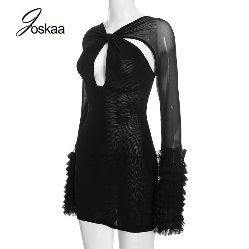 Women's Mesh Long Sleeve Bodycon Bikini Set Black – Back View