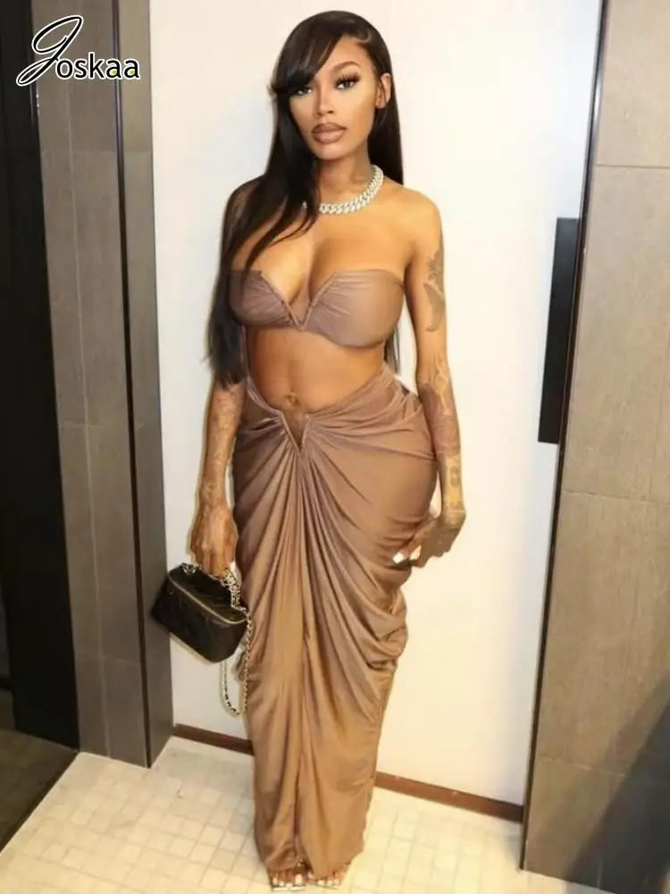 Women's Ruched Maxi Elegant Wrap Chest Two Piece Set – Women's Fashion Wholesale – Front View
