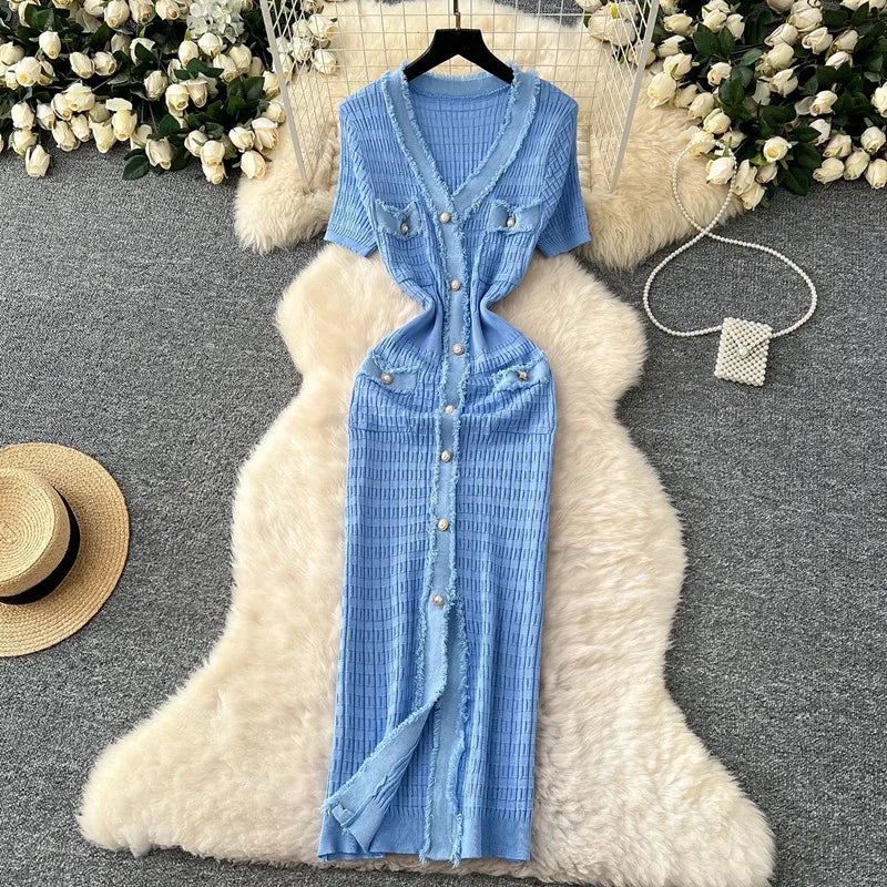 Women's Knit Short Sleeve Ribbed Bodycon Dress