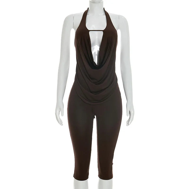 Joskaa Backless Halter Crop Two Piece Set - two piece set image 6