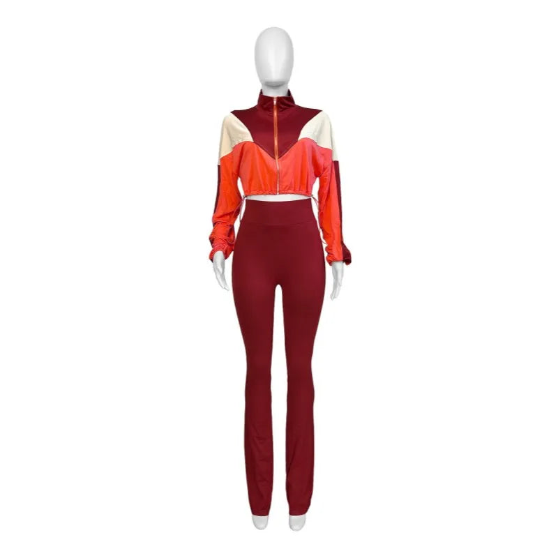Women's Long Sleeve Crop Flare Two Piece Set