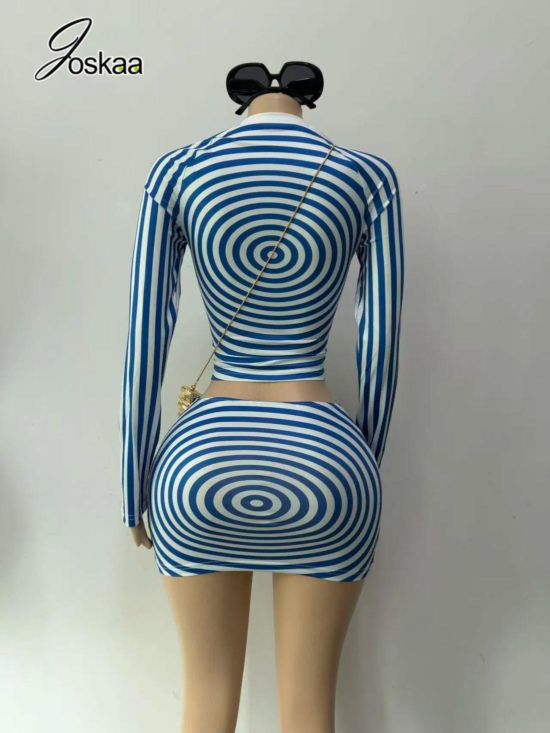 Women's Striped Long Sleeve Two Piece Set - Front View