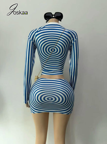 Women's Striped Long Sleeve Two Piece Set - Front View