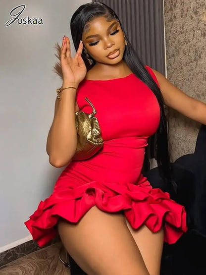 Women's Sleeveless Bodycon Mini Bikini Set Red – Front View