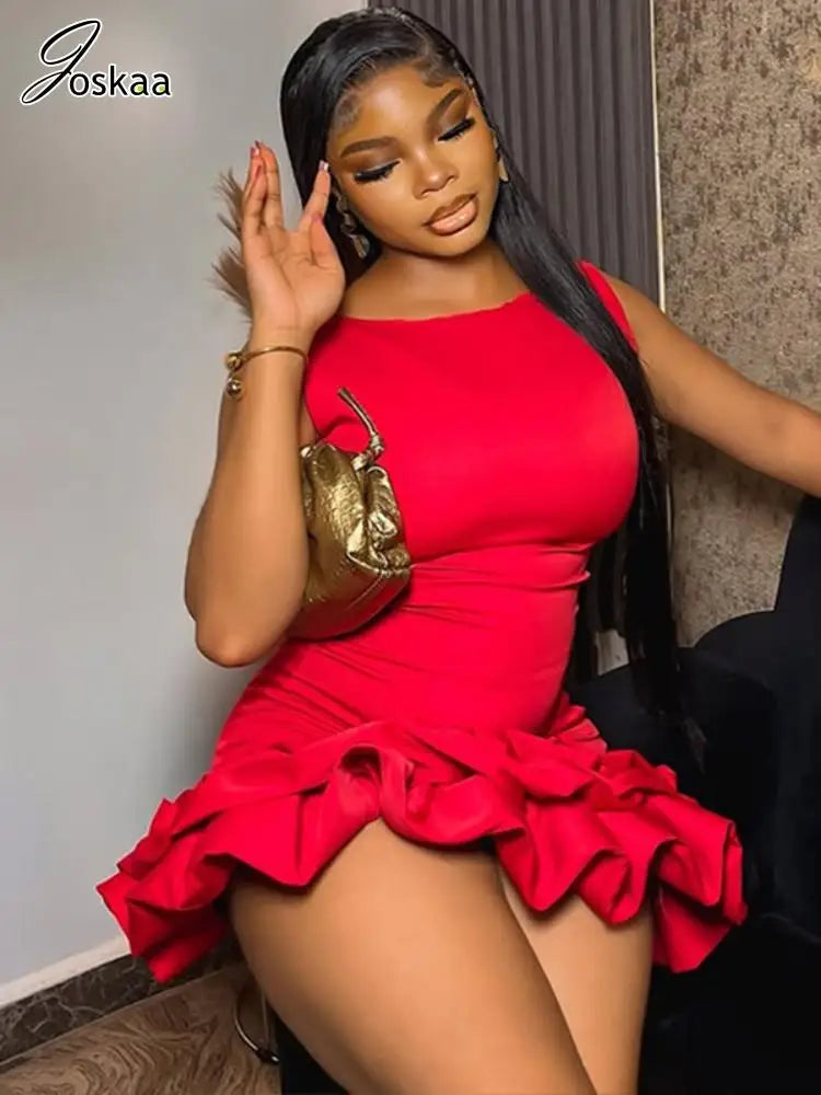 Women's Sleeveless Bodycon Mini Bikini Set Red – Front View