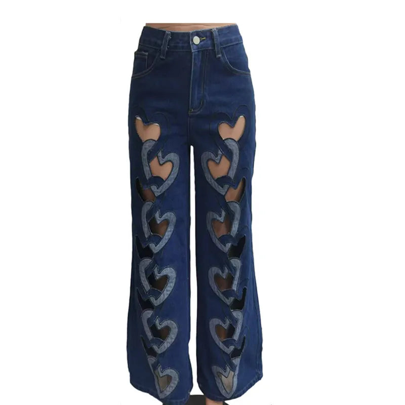 Wholesale Women's Cutout Blue Stretch Jeans Pants