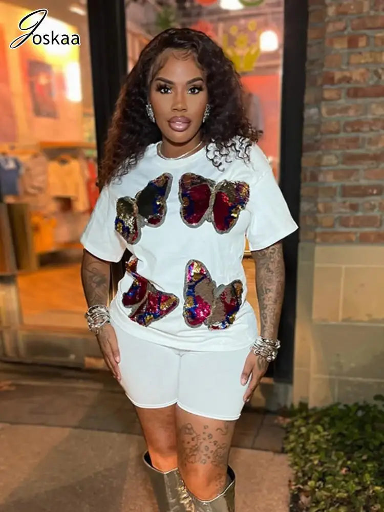 Women's Sequin Short Sleeve Two Piece Set – Women's Fashion Wholesale – Front View