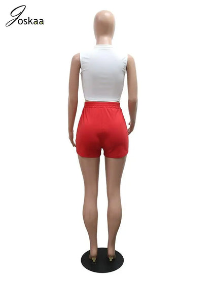 Wholesale Women's Sleeveless Zip Two Piece Set Red – Detail View