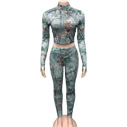 Women's Long Sleeve Crop High Waist Two Piece Set