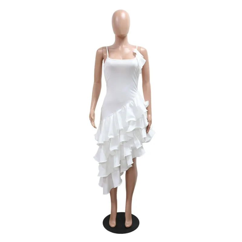 Women's Sleeveless Elegant Irregular Ruffled Bodycon Dress