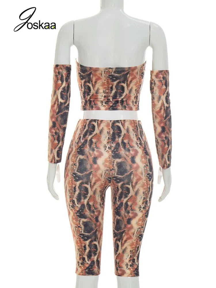Women's Snake Print Strapless High Waist Two Piece Set - Detail View 4
