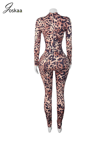 Women's Leopard Print Long Sleeve Bodycon Romper Leopard Jumpsuit – Detail View